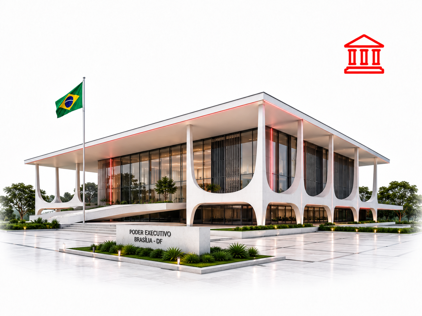Edifício público com bandeira do Brasil